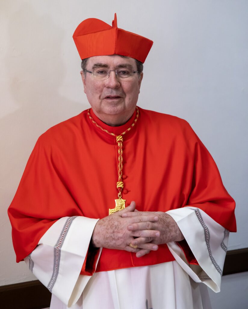 French Cardinal Christophe Pierre, apostolic nuncio to the United States, poses for a photo before celebrating Mass in Rome on April 21, 2024, to take formal possession of his titular church, the Church of St. Benedict Outside St. Paul's Gate.