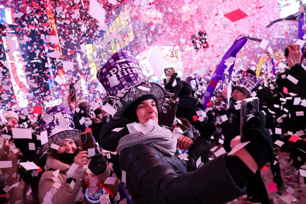 People attend the New Year's celebration in Times Square in New York City on January 1, 2026.