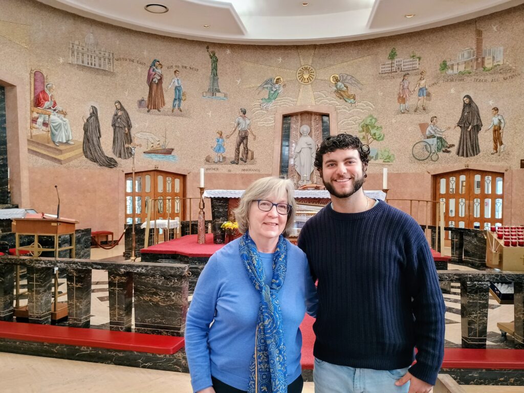 Julia Attaway (left) and Salem Farmand inside the St. Frances Cabrini Shrine in the Washington Heights area of Manhattan, January 16, 2026.