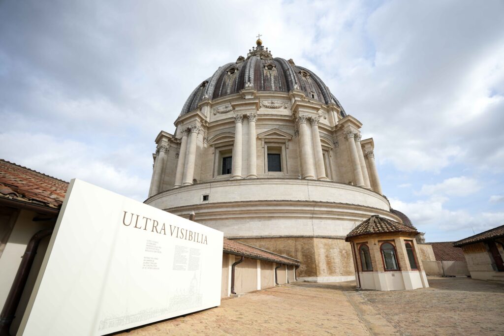 The dome of St. Peter’s Basilica is seen from the rooftop at the Vatican February 16, 2026. The basilica is marking the 400th anniversary of its dedication with projects that include expanded rooftop access for visitors, a streamlined online reservation system and AI-powered, real-time translations of Mass. Photo: CNS/Lola Gomez