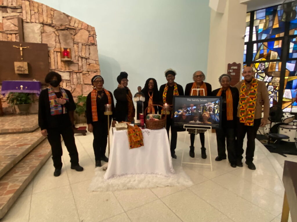 Some of the faithful gathered for a group photo after the Black History Month Mass at Holy Cross Church in the Bronx, Sunday, February 22, 2026.