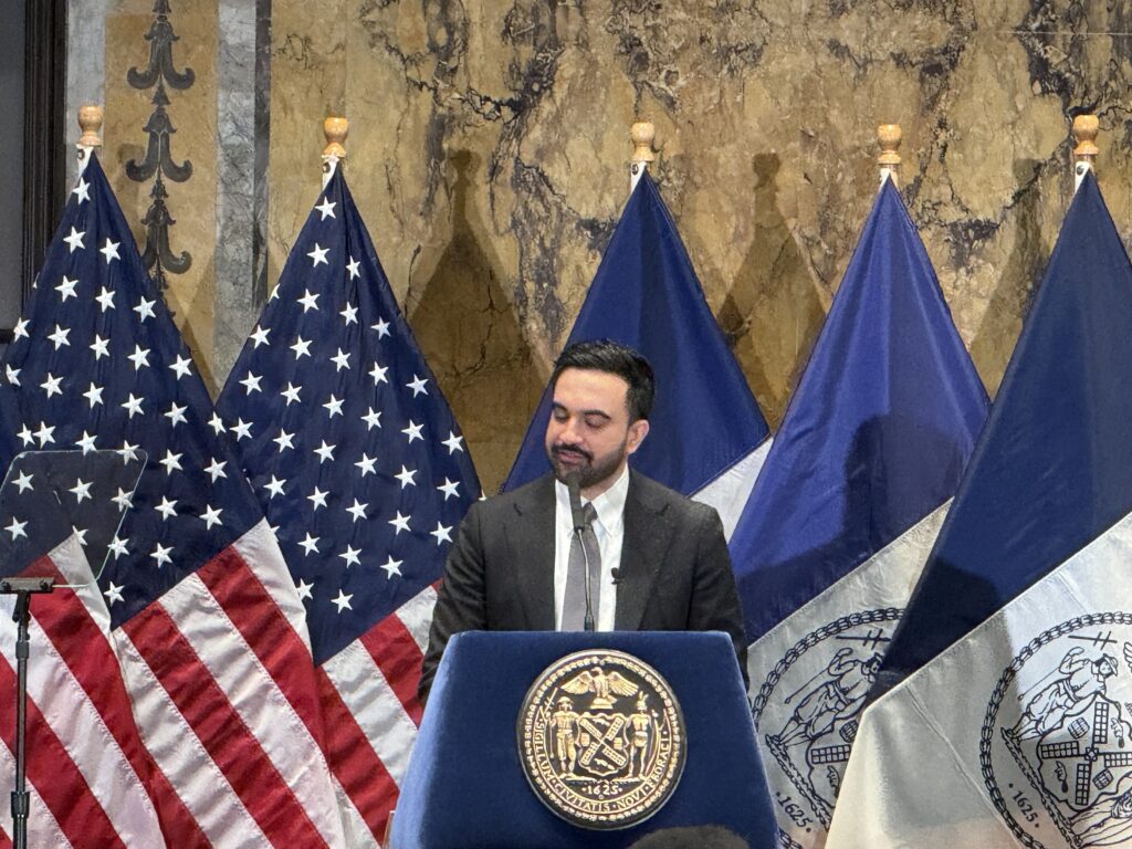 New York City Mayor Zohran Mamdani addresses the audience at the Annual Interfaith Breakfast at the New York Public Library, February 6, 2026.