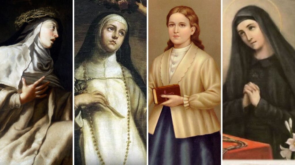 Santa Teresa de Jesús (de Ávila), Santa Rosa de Lima, Santa Narcisa de Jesús y Santa Mariana de Jesús son cuatro de las santas hispanas más destacadas.