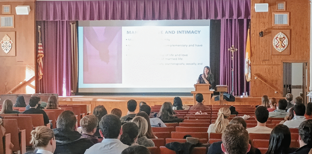Kelly Vardakas in one of her talks during Pre-Cana Day at St. Joseph's Seminary in Yonkers, Saturday, January 24, 2026.