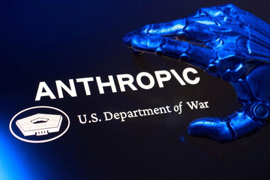 The U.S. Department of War and Anthropic logos are seen in this illustration taken March 1, 2026.