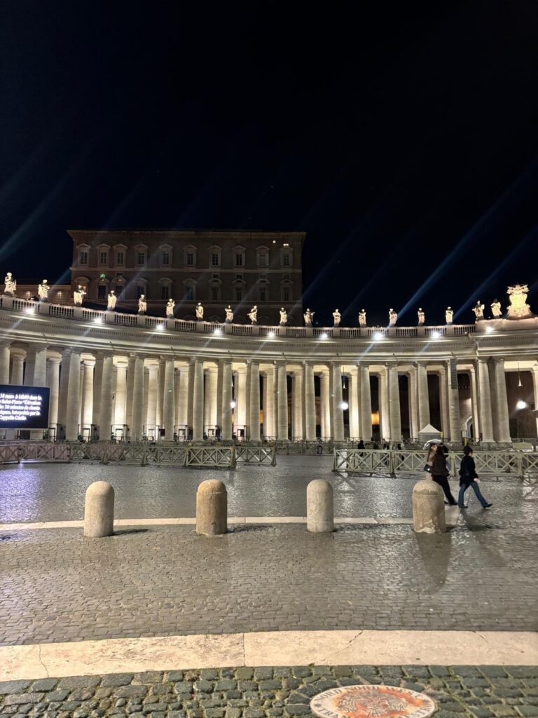 Lights can be seen above the third floor of the Apostolic Palace at the Vatican on the evening of March 14, 2026, the day the Holy See Press Office informed media that Pope Leo XIV would be moving into his official papal apartments at the palace.