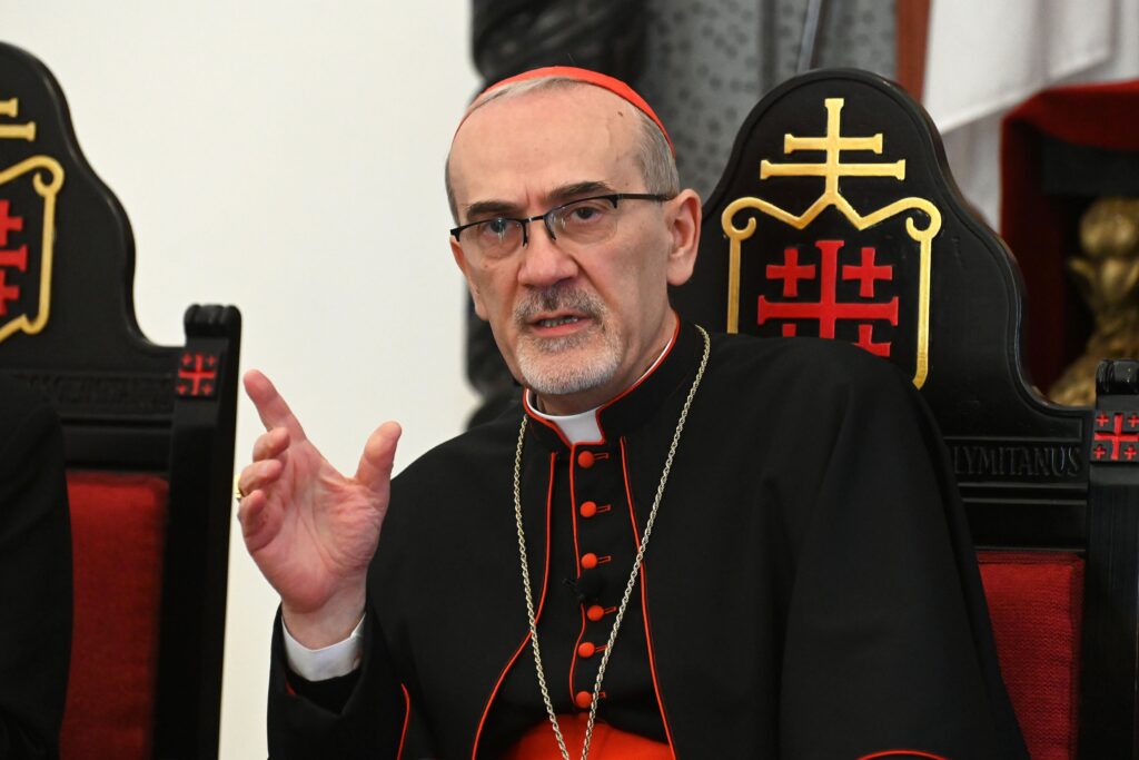 Cardinal Pierbattista Pizzaballa, the Latin patriarch of Jerusalem, gestures as he speaks with journalists during a news conference in Jerusalem December 22, 2025, at the end of his pastoral visit to the Holy Land. Photo: OSV News/Debbie Hill
