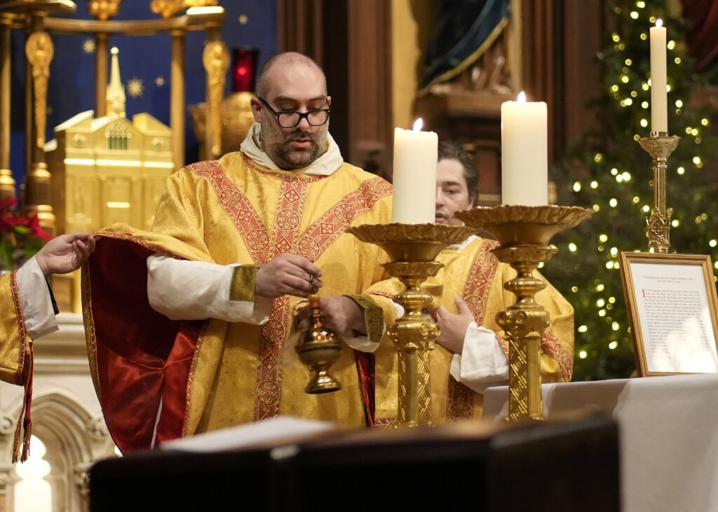 Dominican Father Leo Camurati uses a censer as he celebrates a special Mass according to Divine Worship: The Missal at the Basilica of St. Patrick's Old Cathedral in New York City January 11, 2026, the feast of the Baptism of the Lord. The missal, approved by Pope Francis in 2015, provides the form of Mass used in the personal ordinariates established under Pope Benedict XVI to provide a permanent home for the Anglican patrimony in the Catholic Church and reflects that liturgical tradition. Photo: OSV News/Gregory A. Shemitz