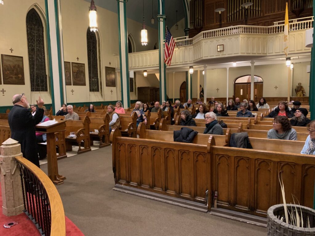 Father Thomas DeSimone addresses Hudson Valley Catholics at St. Mary's Church in Kingston on March 4, 2026, for "Blessed are the Pure of Heart," a Lenten evening of recollection featuring conferences on healing, deliverance, purity, and chastity.