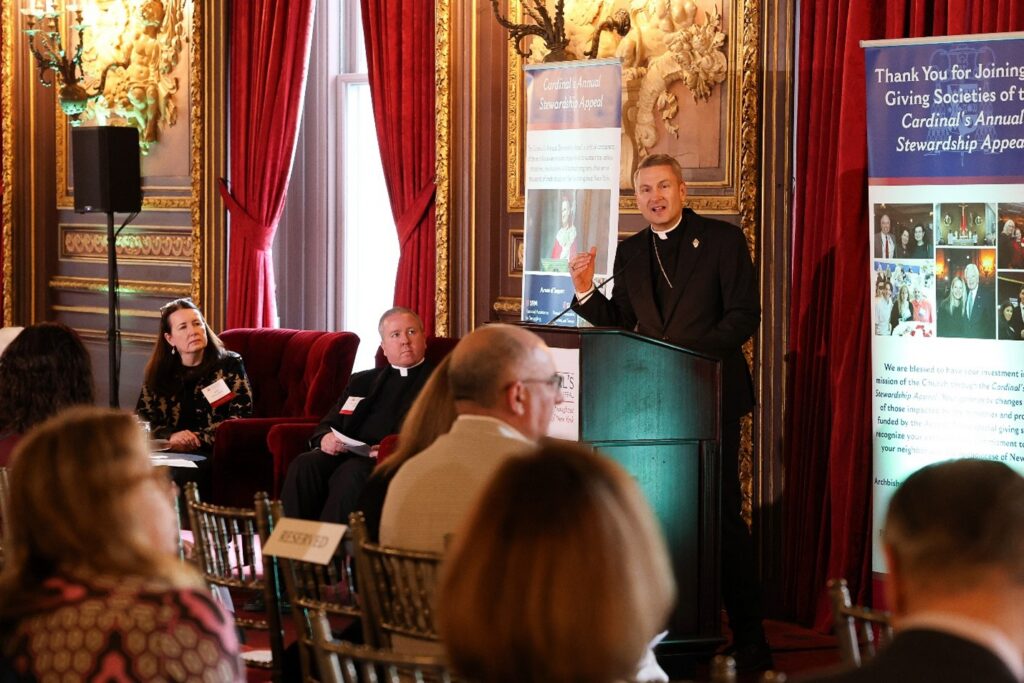 Archbishop Ronald A. Hicks addresses members of the Cardinal's Appeal Giving Societies during the annual Prayer Service at the Metropolitan Club on Wednesday, March 25. Photo: Joe Vericker/PhotoBureau