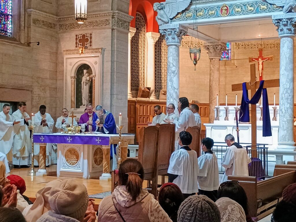 Archbishop Ronald A. Hicks and Auxiliary Bishop Edmund Whalen during the noon Mass that followed the Washington Heights/Inwood Stations of the Cross procession on Saturday, March 28, 2026. Photo by Armando Machado/The Good Newsroom