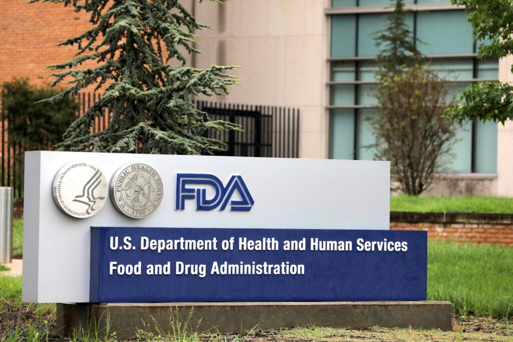 Signage is seen outside of the Food and Drug Administration headquarters in White Oak, Maryland, August 29, 2020.