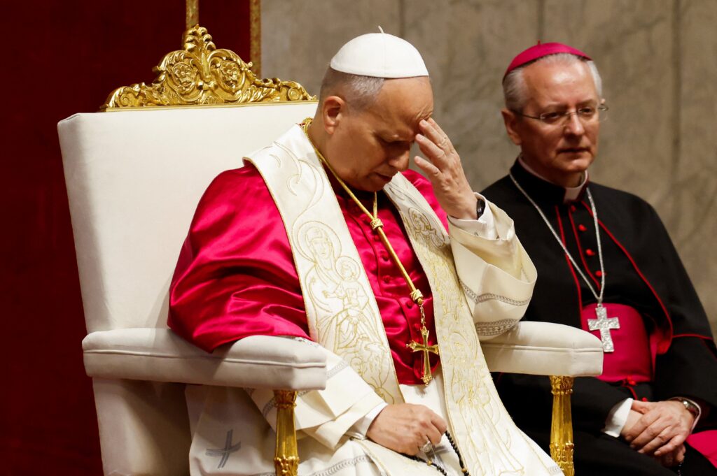 Pope Leo XIV presides over a Prayer Vigil and Rosary for Peace, in St. Peter's Basilica at the Vatican, April 11, 2026.