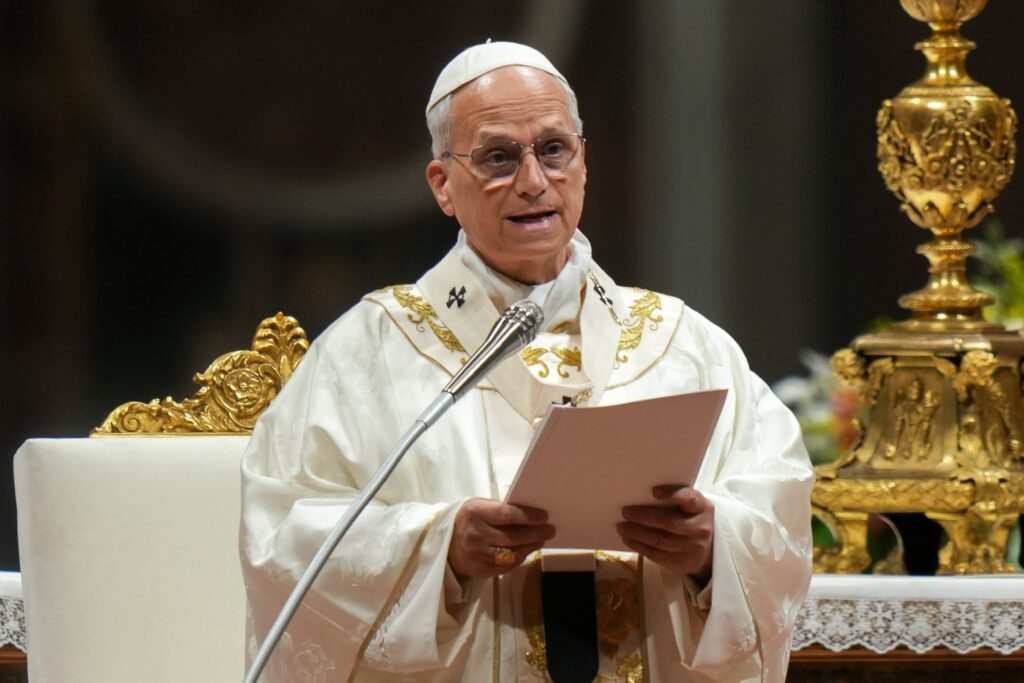 Pope Leo XIV gives his homily during Easter Vigil Mass at the Vatican April 4, 2026. Photo: CNS photo/Lola Gomez