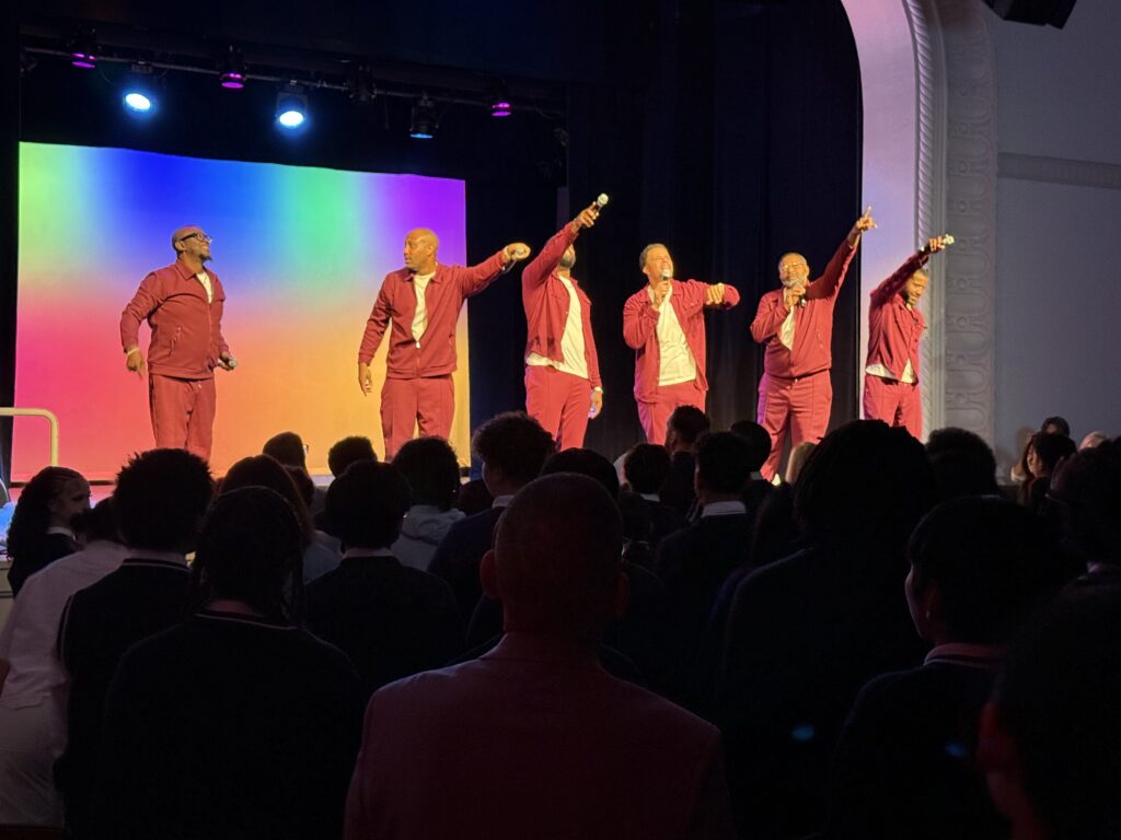 Members of the Pro Players Group perform a private show for Catholic elementary school students from Manhattan and the Bronx at the Sheen Center for Thought and Culture, April 14, 2026.