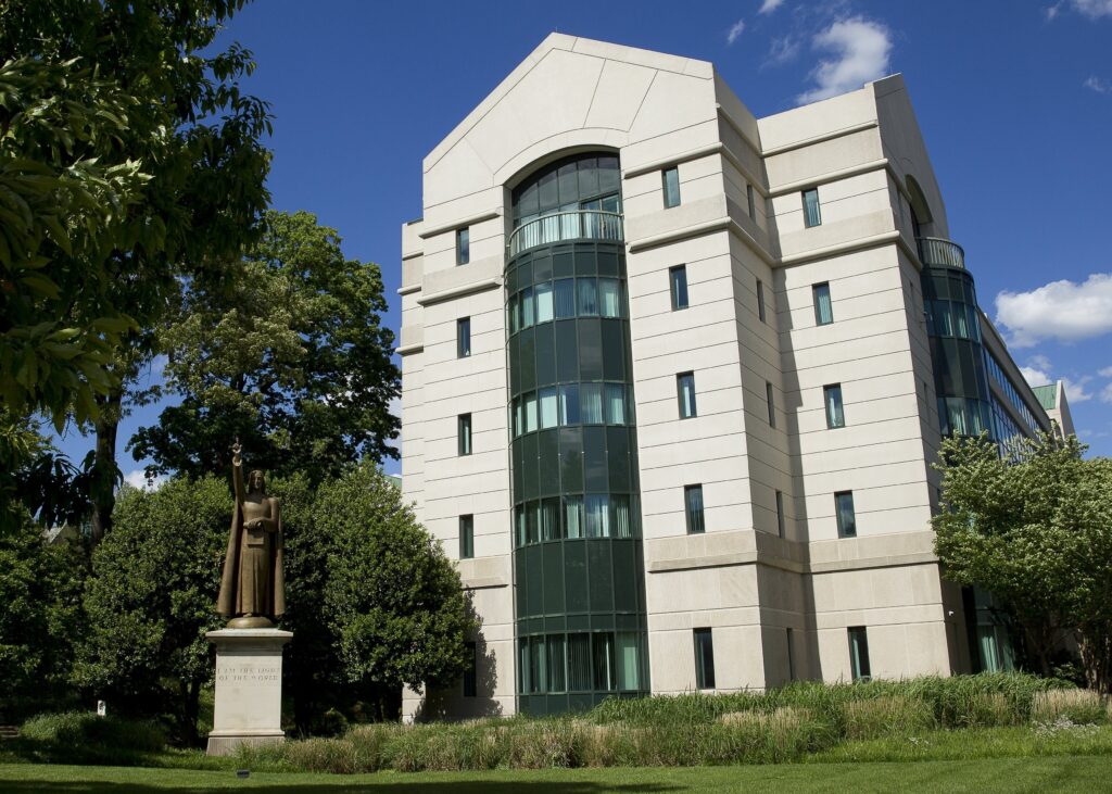 The U.S. Conference of Catholic Bishops building is seen in Washington May 8, 2017. The USCCB Secretariat of Child and Youth Protection released its 2026 annual report on findings and recommendations on implementation of the "Charter for the Protection of Children and Young People" on May 27, 2026. Photo: OSV News/Tyler Orsburn