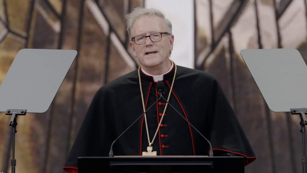 Bishop Robert E. Barron of Winona-Rochester, Minnesota, a member of the U.S. Religious Liberty Commission, speaks at the Rededicate 250: A National Jubilee of Prayer, Praise & Thanksgiving event at the National Mall in Washington, May 17, 2026.
