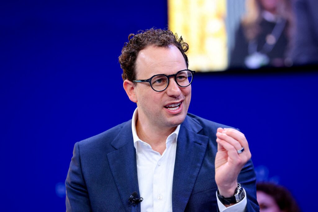 Co-Founder of Anthropic Dario Amodei speaks during the 56th annual World Economic Forum (WEF) meeting in Davos, Switzerland, Jan. 20, 2026.
