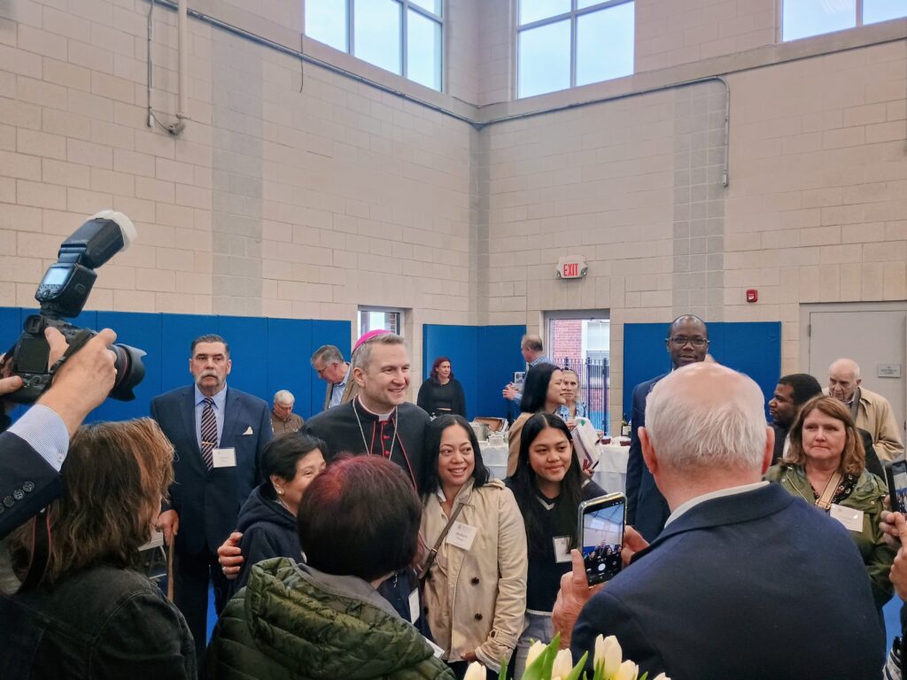 Archbishop Ronald Hicks during the reception that followed his celebration of the Saturday vigil Mass at Immaculate Conception Church in Tuckahoe, May 9, 2026.