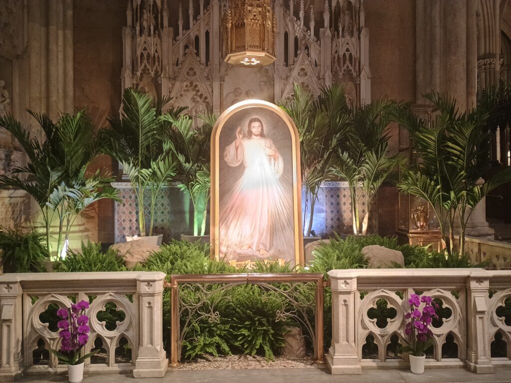 An image of Divine Mercy stands at St. Patrick's Cathedral in this May 11, 2026 photo.