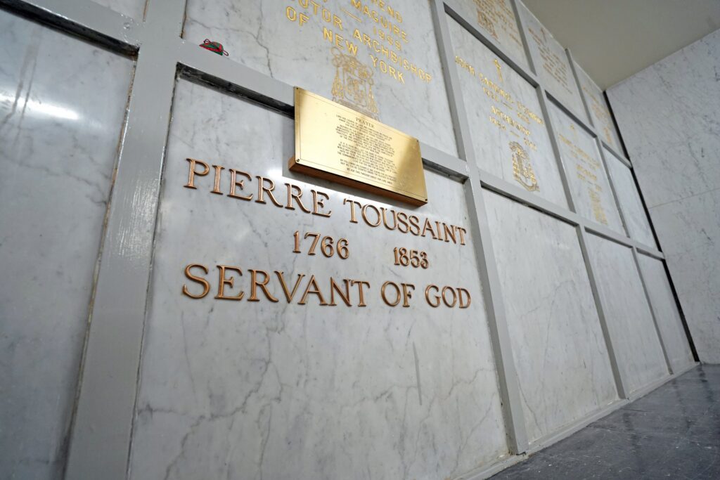 The tomb of Pierre Toussaint is seen in the crypt of St. Patrick's Cathedral in Manhattan, Oct. 18, 2020.