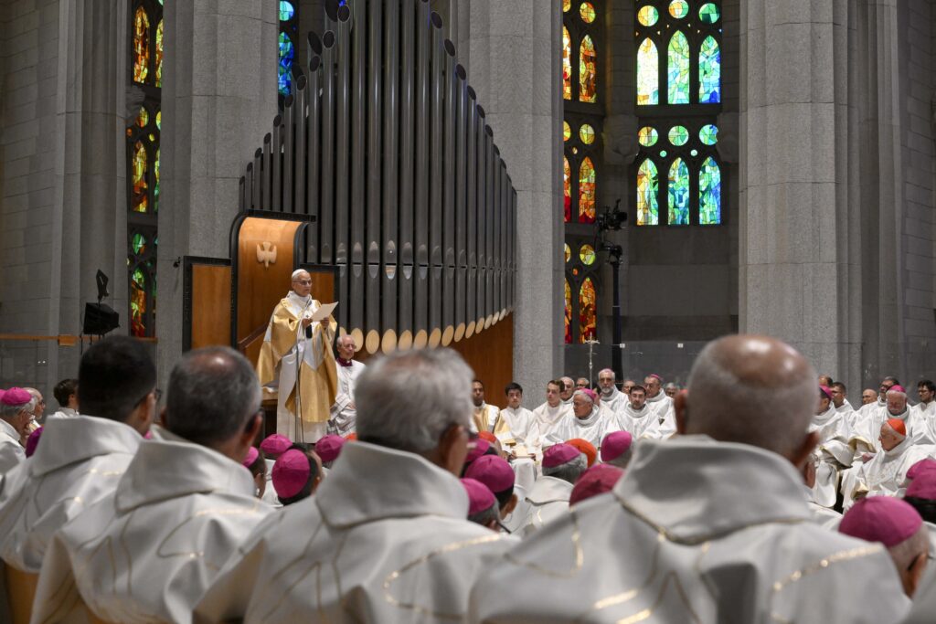 Pope Leo XIV celebrates Mass at the Basilica of the Sagrada Familia, in Barcelona, Spain, June 10, 2026, during his June 6-12 apostolic journey to Spain.