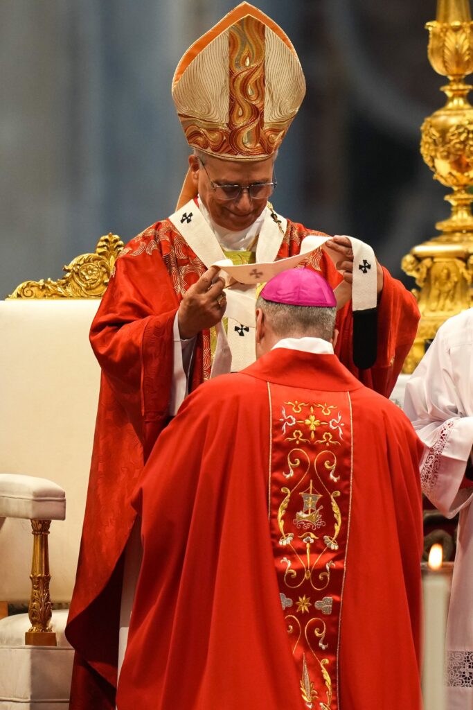 Archbishop Ronald A. Hicks of New York receives his pallium from Pope Leo XIV in St. Peter's Basilica at the Vatican June 29, 2026.