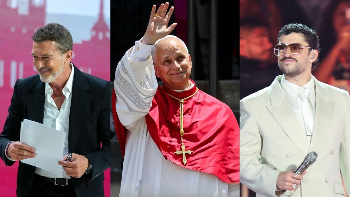 El papa León se encuentra con Antonio Banderas y Bad Bunny en España