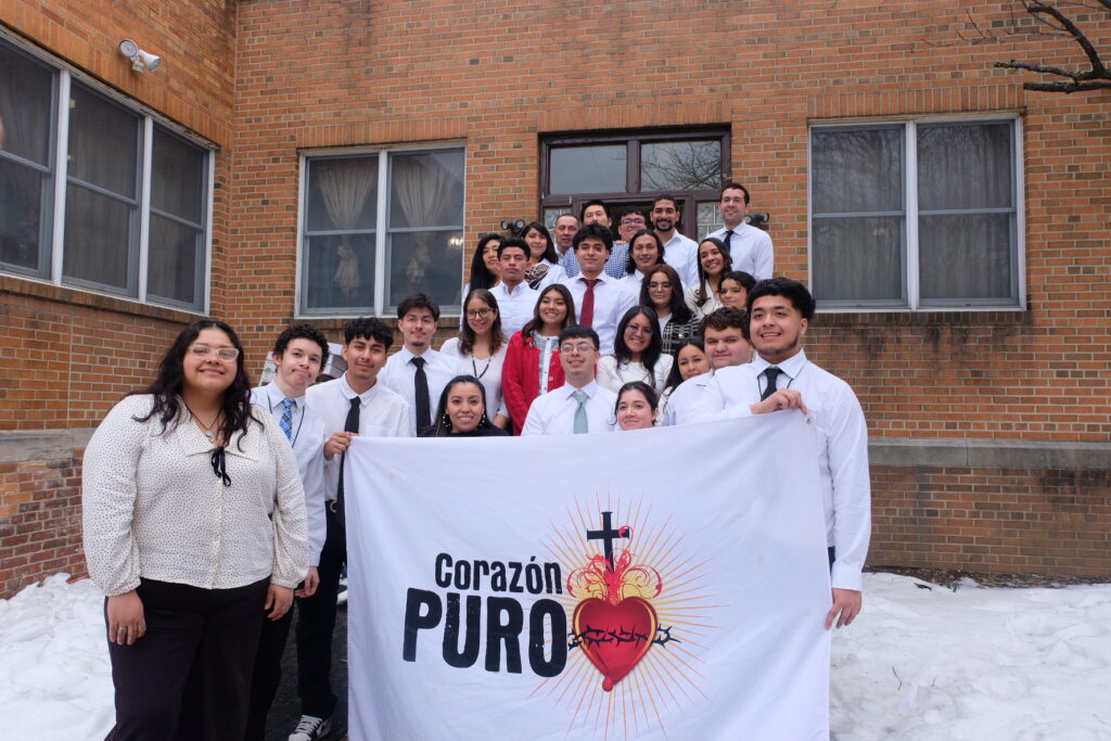 Members of Corazon Puro outside Saint Crispin’s Friary in the Bronx, April 2026.