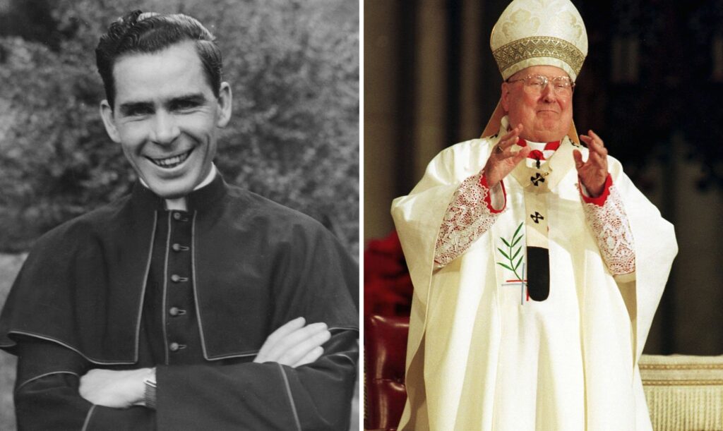 Archbishop Fulton Sheen (left) and John Cardinal O’Connor are shown in this composite image.