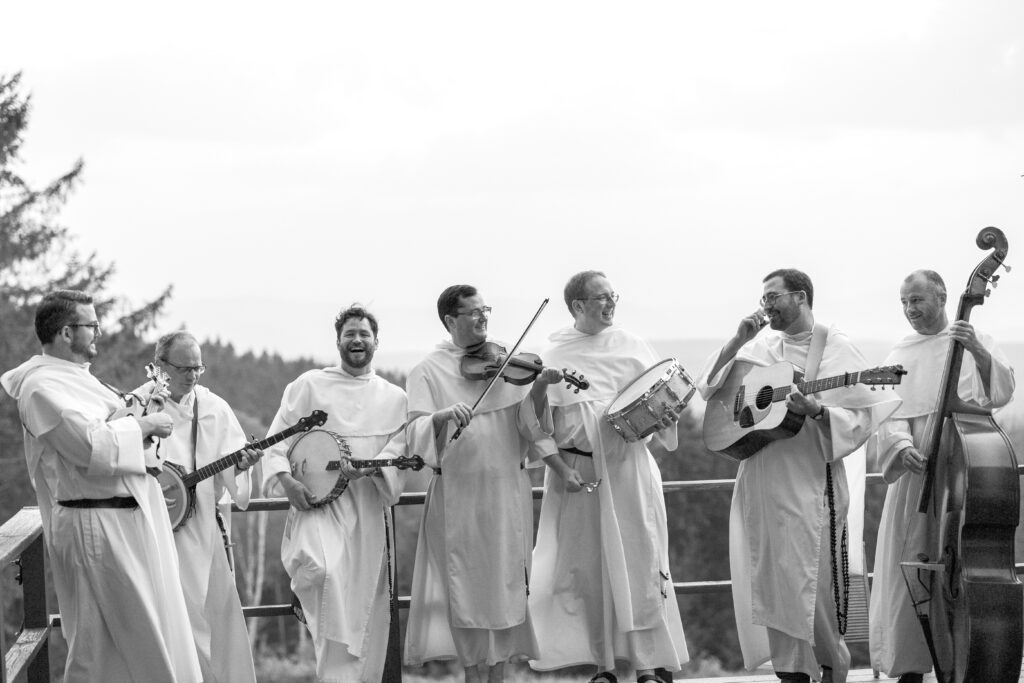 Members of The Hillbilly Thomists, a bluegrass/folk band of Dominican friars, pictured in an undated publicity photo is touring the U.S. to promote their new album "Strange Land." The band performs a mixture of bluegrass, folk, gospel and original songs composed by the friars.