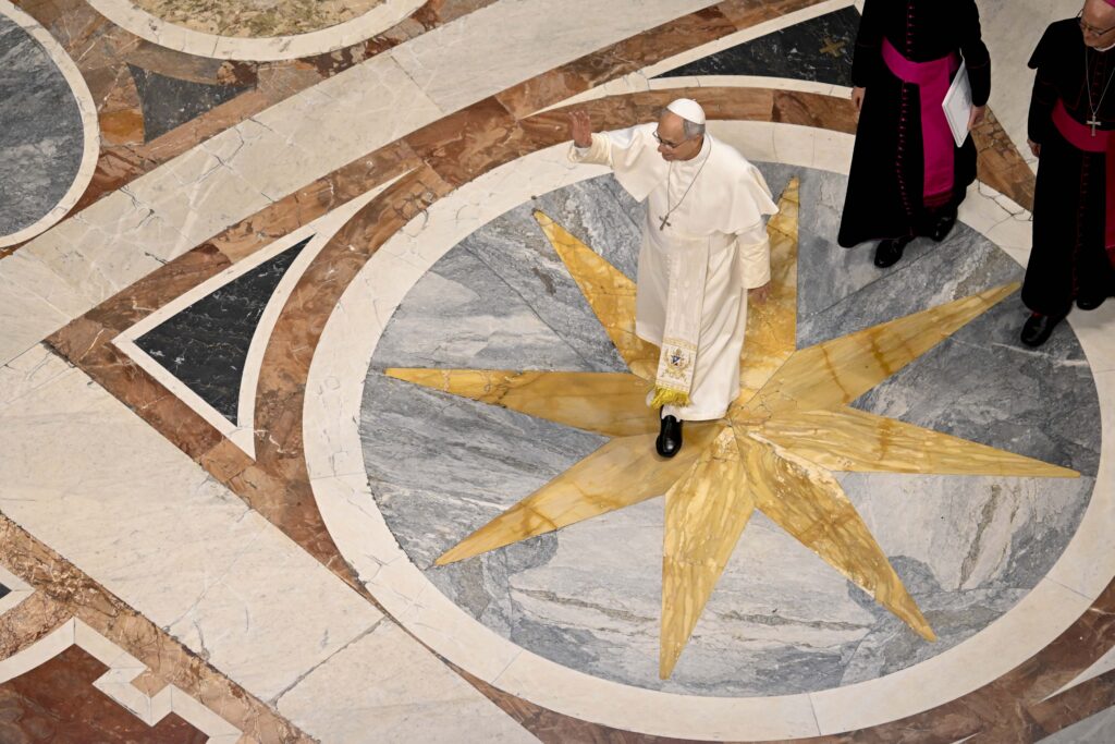 Pope Leo XIV walks through St. Peter's Basilica before his weekly general audience at the Vatican Aug. 19, 2026.