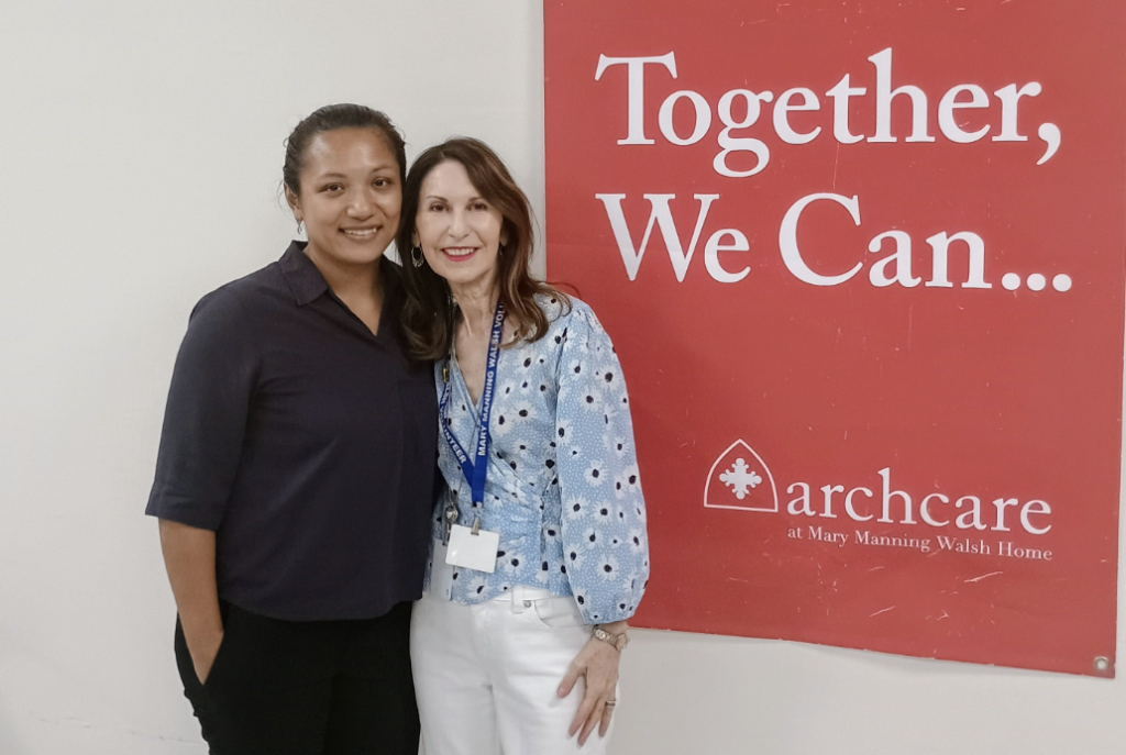 Lisa Hong (left), volunteer program coordinator, and Michele Ruggieri, a longtime volunteer, Tuesday afternoon at Mary Manning Walsh Nursing Home and Rehabilitation Center, on the Upper East Side of Manhattan, August 11, 2026.