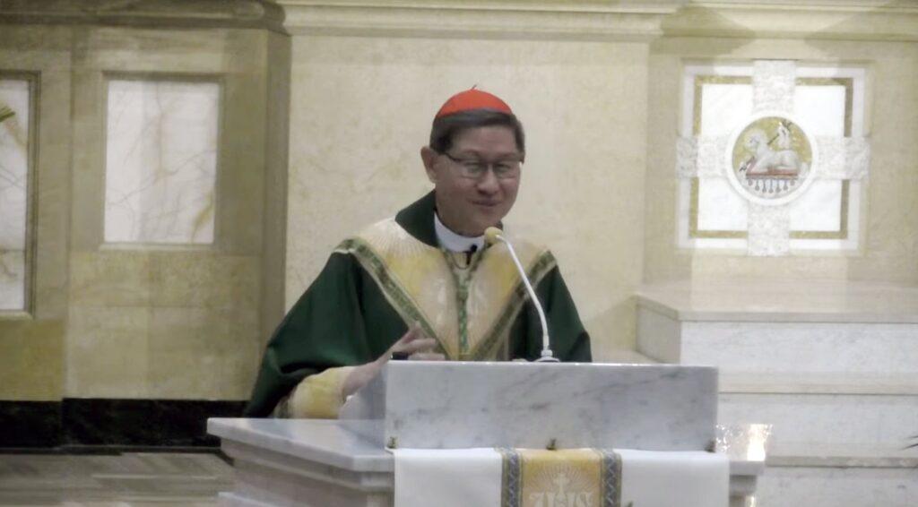 Cardinal Luis Tagle, Pro-Prefect of the Dicastery for Evangelization, delivers a homily during a Mass at the Cathedral of St Mary of the Immaculate Conception in Peoria, Ill., where Archbishop Fulton J. Sheen is buried, on Sept. 22, 2026, two days ahead of Sheen's beatification in St. Louis.