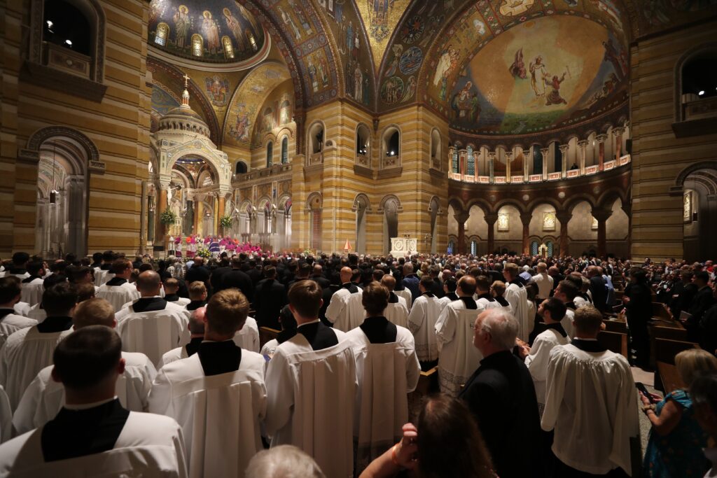 Prelates process out at the conclusion of the vespers for Venerable Fulton J. Sheen Sept. 23, 2026, at the Cathedral Basilica of St. Louis, the eve of his beatification. Archbishop Sheen is remembered as one of the most influential and innovative evangelists in American history. (OSV News photo/Bob Roller)