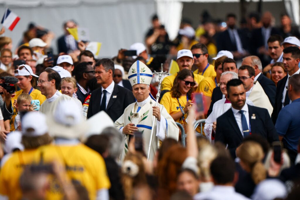 Pope Leo XIV walks to celebrate an open-air Mass at the Place de la Concorde in Paris, as part of his four-day apostolic journey to France, Sept. 26, 2026.