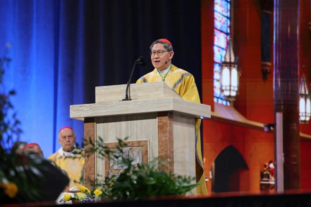 Cardinal Luis Antonio Tagle, pro-prefect of the Dicastery for Evangelization, delivers the homily at the beatification Mass for Archbishop Fulton J. Sheen held Sept. 24, 2026, at The Dome at America's Center in St. Louis.