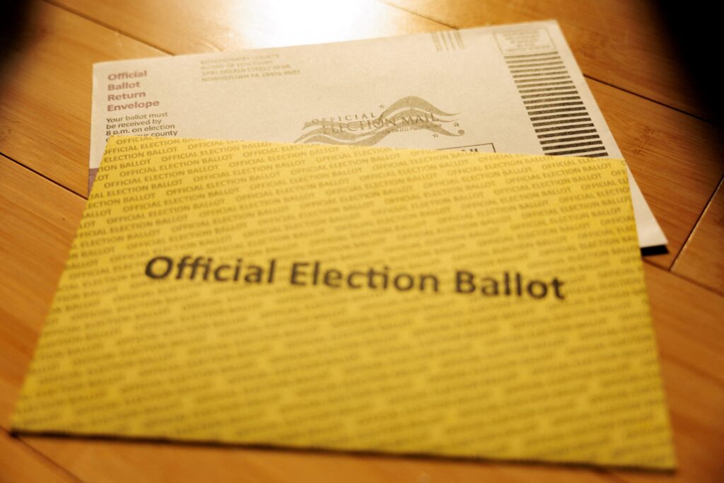 A mail-in ballot is displayed during the Pennsylvania primary election in this illustration picture taken in Philadelphia on May 19, 2026.
