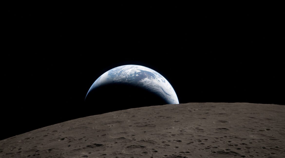 A view of Earth, partially hidden by the moon, is photographed through the Orion spacecraft window at 6:41 p.m. EDT (22:41 GMT) on April 6, 2026.