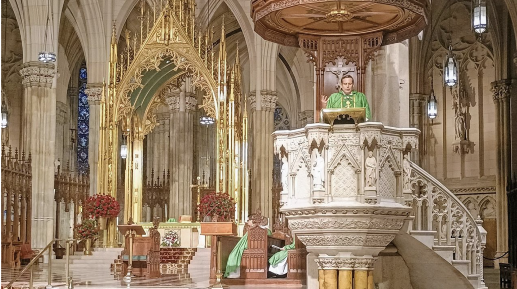 Fr. Enrique Salvo, cathedral rector, delivers the homily during the Hispanic Heritage Mass at St. Patrick’s Cathedral, Sunday, Oct. 4, 2026.