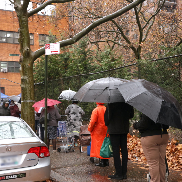 The line for this particular turkey distribution by Catholic Charities was about one block long for the duration of the distribution.