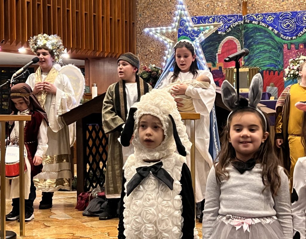 Students act out The Nativity in the Annual Joyful Mysteries of Christmas Performance at St. James the Apostle School at St. James the Apostle Church in Carmel on December 12, 2025. Photo credit: Joanne Mascia/St. James the Apostle School