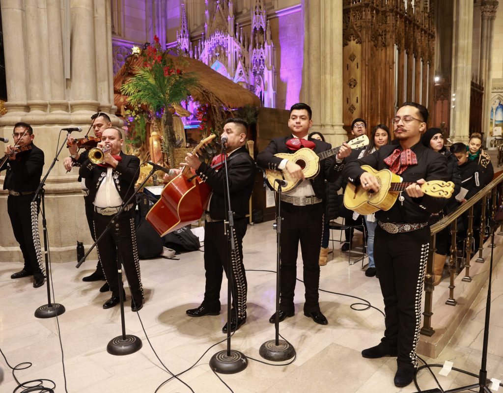 Mariachi musicians accompany the music liturgy at the Mass for Our Lady of Guadalupe at Saint Patrick’s Cathedral on December 12, 2025. Photo by Joe Vericker/Photobureau