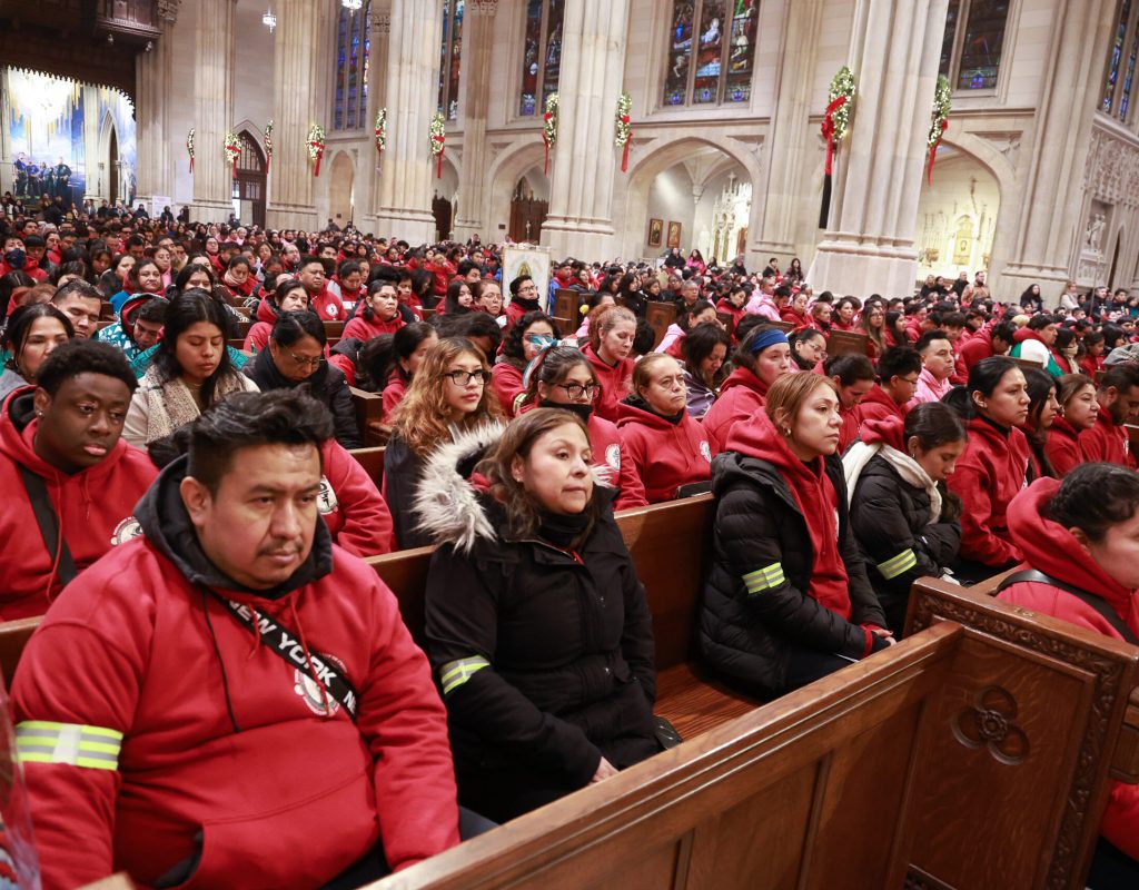 Thousands of pilgrims pack the pews of Saint Patrick’s Cathedral in Manhattan for the Feast of Our Lady of Guadalupe on December 12, 2025. Photo by Joe Vericker/Photobureau